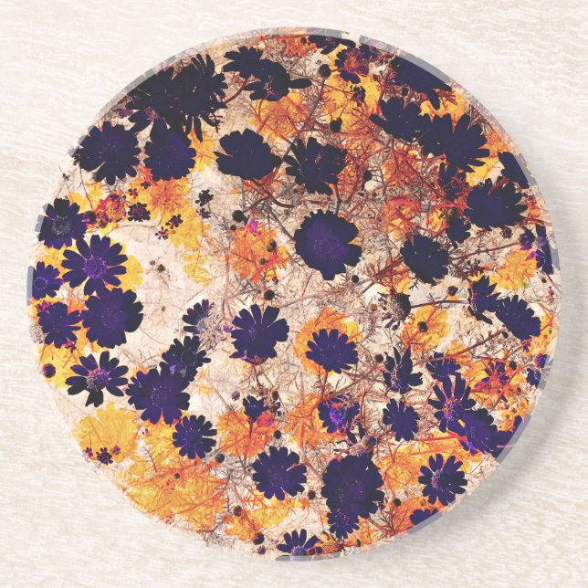 Gult daisy blomma blommönster digitalkonst underlägg sandsten (Framsidan)