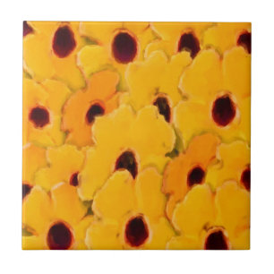 Gult Daisy Blommigt Abstrakt Art Tile Kakelplatta