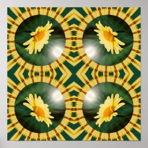 Gult Daisy Blommigt Spegel Abstrakt Art Poster