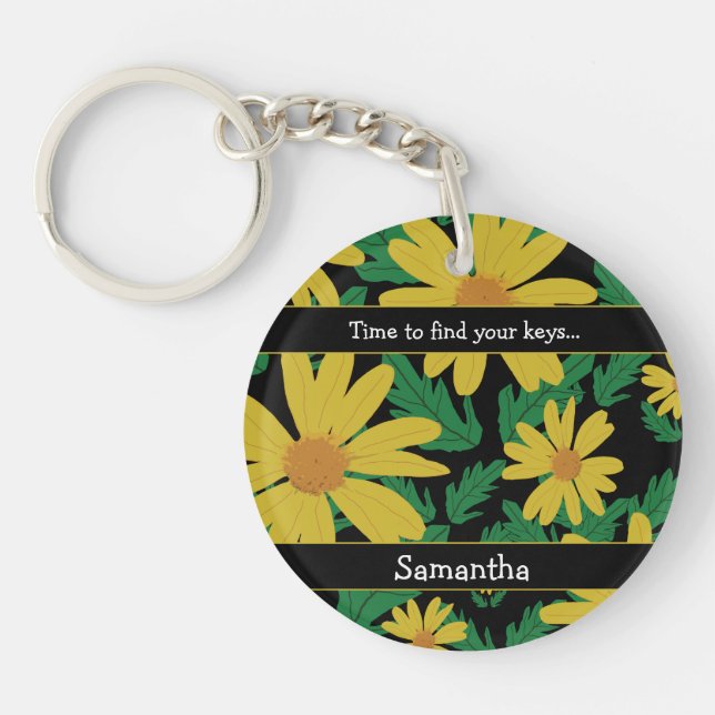 Gult daisy blommor med grönt löv (Framsidan)