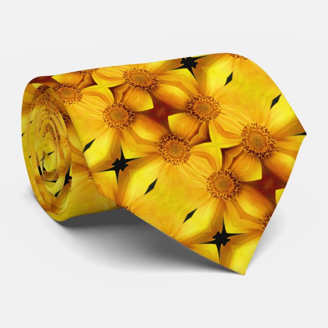 Gult Daisy Blommor och Mönster Slips (Rullad)