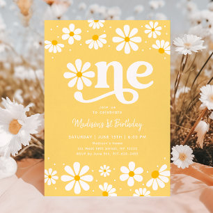 Gult Daisy Boho första födelsedag Inbjudningar