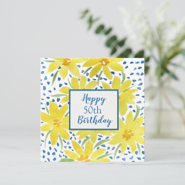 Gult Daisy Bouquet-Anpassningsbarna Födelsedag Kort (Stående Fram)