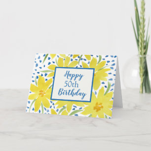 Gult Daisy Bouquet Blue Dots Anpassningsbar Birthd Kort