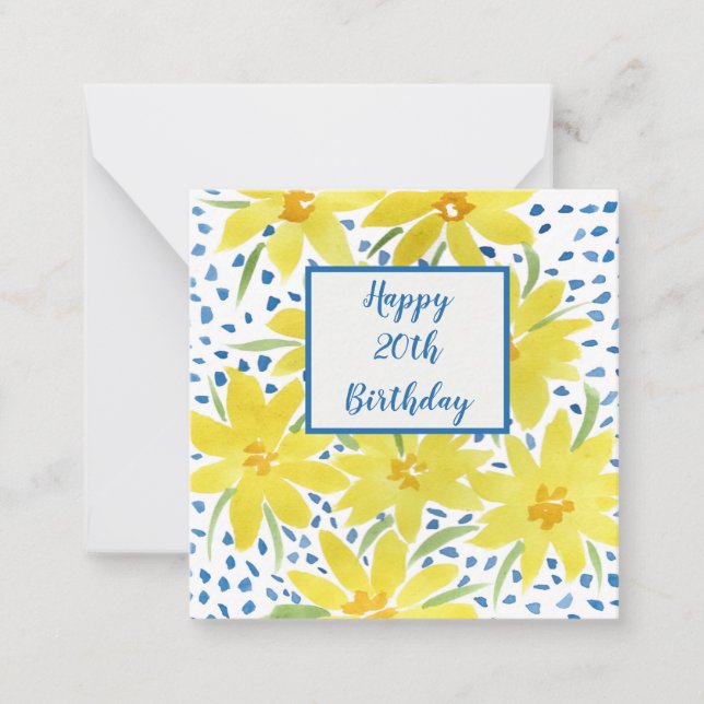Gult Daisy Bouquet Blue Dots Anpassningsbar Födels Anteckningskort (Framsida)