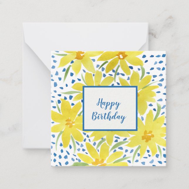 Gult Daisy Bouquet Blue Dots Birthday Note Anteckningskort (Framsida)