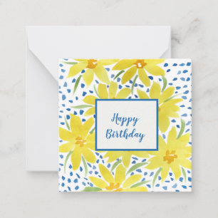 Gult Daisy Bouquet Blue Dots Birthday Note Anteckningskort