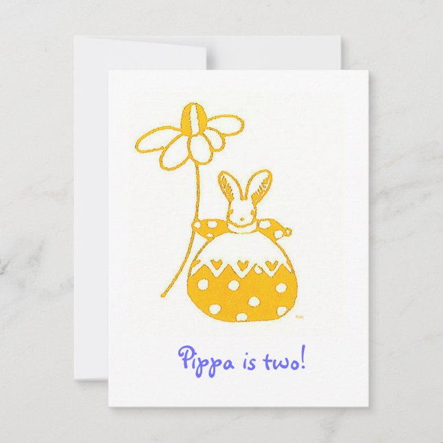 Gult Daisy Bunny-födelsedagsinbjudan Inbjudningar (Framsida)