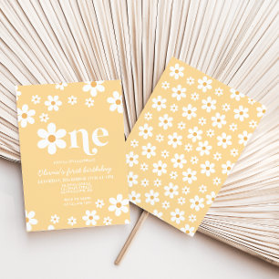 Gult Daisy En Blommigt 1:a födelsedagsinbjudan Inbjudningar