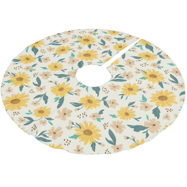 Gult Daisy Flower Mönster Julgransmatta Borstad Polyester (Vinklad)