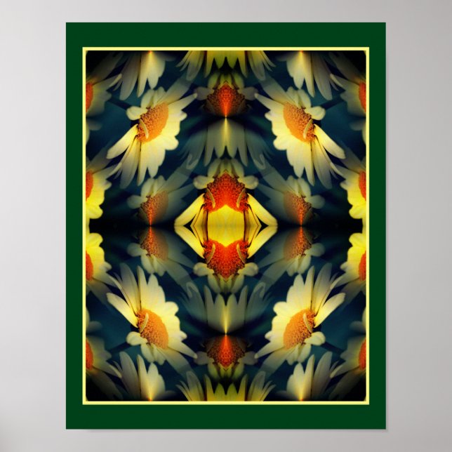 Gult Daisy Flower Spegel Abstrakt Poster (Framsidan)