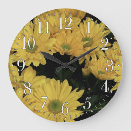 Gult Daisy Flowers Blommigt Photo Clock Stor Klocka
