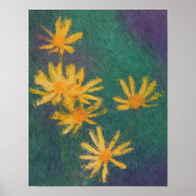 Gult Daisy Flowers Impressionist Photo Painting (f Poster (Framsidan)