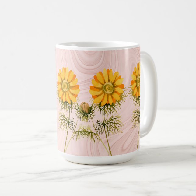 Gult Daisy Flowers on Faux Rosa Marble Kaffemugg (Framsida höger)
