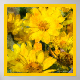 Gult Daisy Flowers Watercolor-utseende Poster