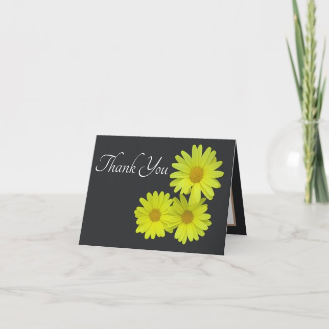Gult Daisy Grått Background Tack Kort (Framsida)