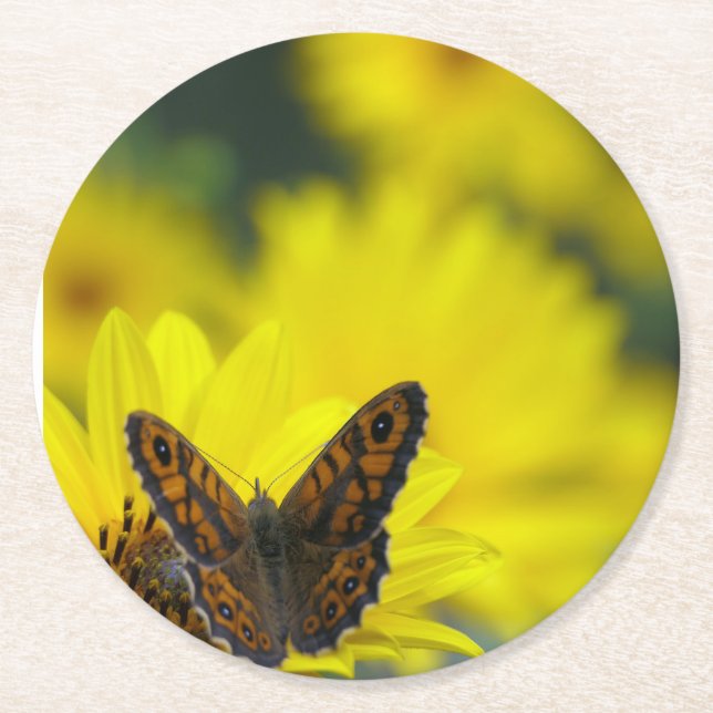 Gult Daisy Helenium Underlägg Papper Rund (Framsidan)