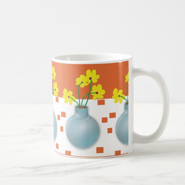 Gult Daisy i ett blått Vas Kaffemugg (Höger)