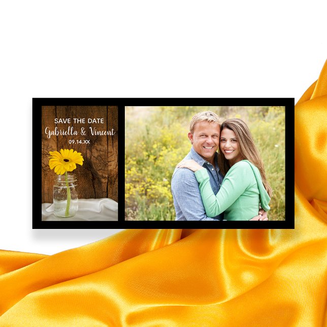 Gult Daisy i Mason Burk Bröllop spara datum Datumet (Skapare uppladdad)