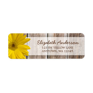 Gult Daisy Rustic Barn Wood Adressetiketters Returadress Etikett