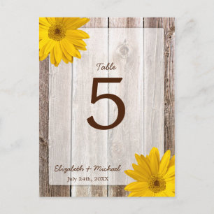 Gult Daisy Rustic Barn Wood Bröllop Bordsnummer