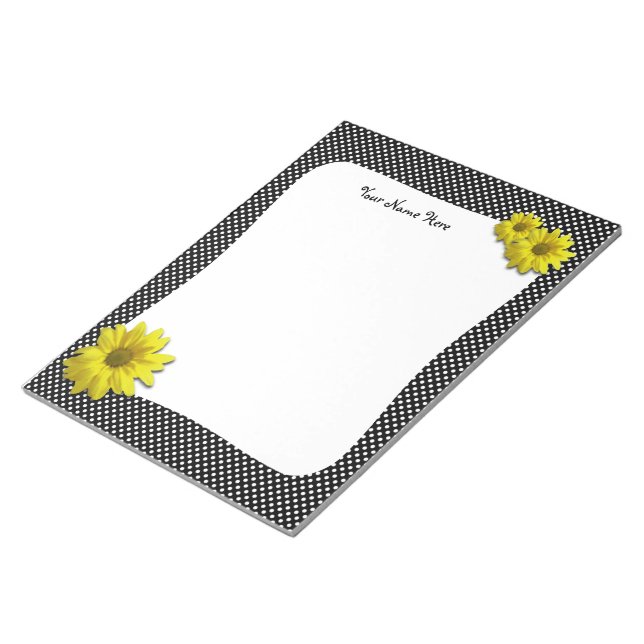 Gult Daisy Svartvit Polka dots Anteckningsblock (Vinklad)