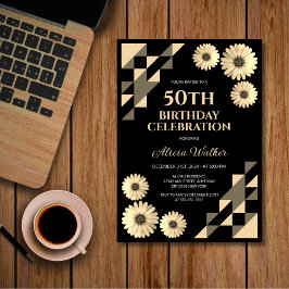 Gult Daisy Trimning Geometric Black Birthday Inbjudningar