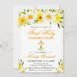 Gult Daisys Flowers First Heliga Communion Inbjudningar