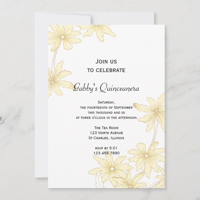 Gult Daisys Quinceanera Party-inbjudan Inbjudningar (Framsida)
