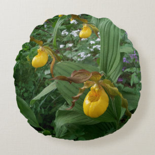 Gult Dam Slipper Orchid Flowers in Bloom Rund Kudde