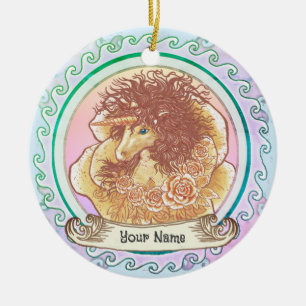 Gult Dam Unicorn Julgransprydnad Keramik