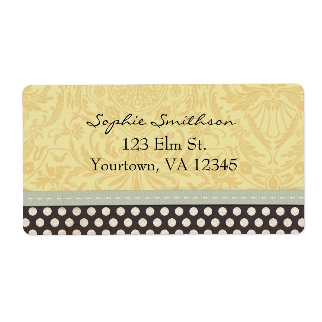 Gult Damask med Black and White Polka dots Fraktsedel (Framsidan)