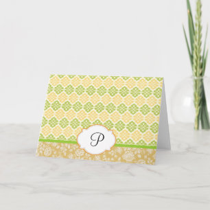 Gult Damask Monogrammed Notecards Tack Kort