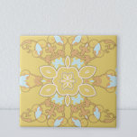 Gult Damask Ornate Elegant Aesthetic Vintage Kakelplatta<br><div class="desc">Vackra och elegant dekorativa plattor i gult,  orange,  vita och blå färg-toner.</div>