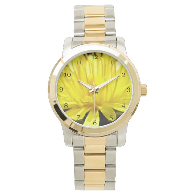 Gult dandelion-blomma Makro bild mode Armbandsur (Framsida)