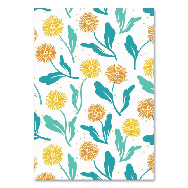 Gult Dandelion Blommönster - naturinspirerat Bordsnummer (Framsidan)