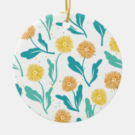 Gult Dandelion Blommönster - naturinspirerat Julgransprydnad Keramik