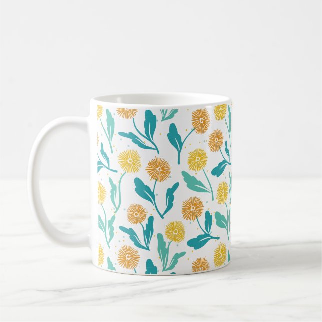 Gult Dandelion Blommönster - naturinspirerat Kaffemugg (Vänster)