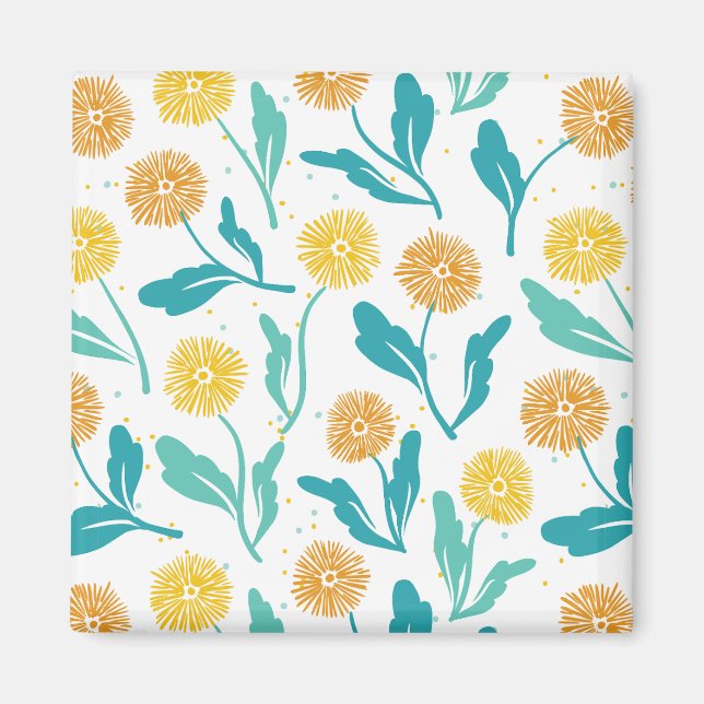 Gult Dandelion Blommönster - naturinspirerat Magnet (Framsidan)