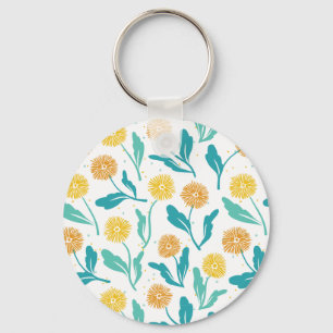 Gult Dandelion Blommönster - naturinspirerat Nyckelring