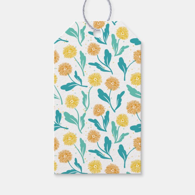 Gult Dandelion Blommönster - naturinspirerat Presentetikett (Framsidan)