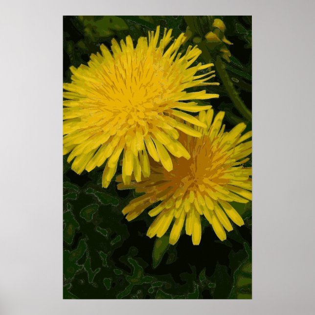 Gult Dandelion Graphic Art Print. Poster (Framsidan)