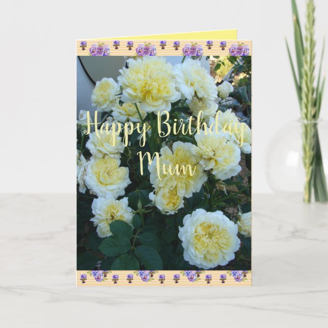 Gult David Austin Rosor Ro Garden Birthday Car Kort (Framsida)