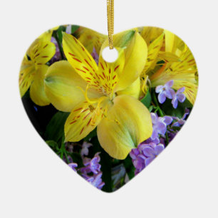 Gult Daylilies & Lila Lilac Flowers Julgransprydnad Keramik