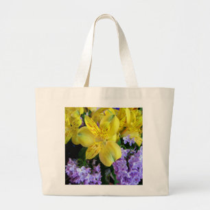Gult Daylilies & Lila Lilac Flowers Jumbo Tygkasse