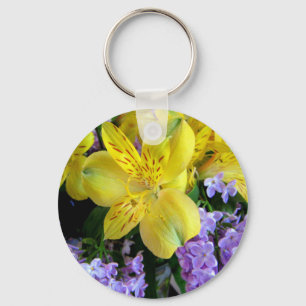 Gult Daylilies & Lila Lilac Flowers Nyckelring
