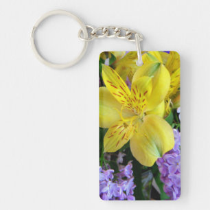 Gult Daylilies & Lila Lilac Flowers Nyckelring