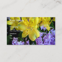 Gult Daylilies & Lila Lilac Flowers Visitkort
