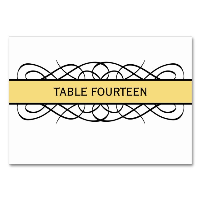 Gult Deco-sfärande Bord-kort Bordsnummer (Framsidan)