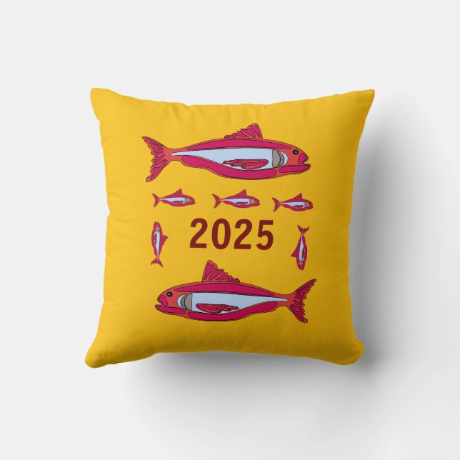 Gult Dekorativ kudde med rödfisk 2025 (Baksida)